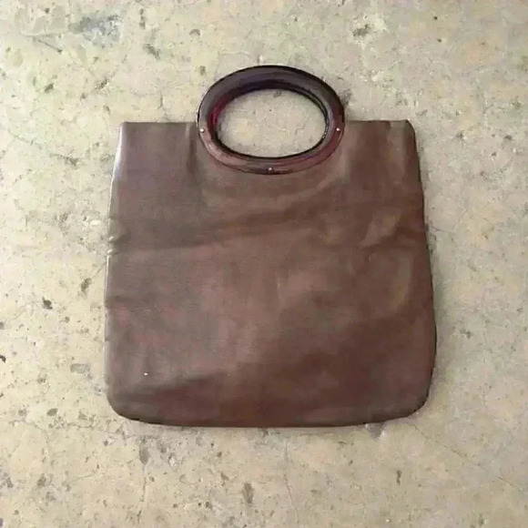 Vtg Julius Resnick lucite brown faux leather handle hand bag - Picture 3 of 5